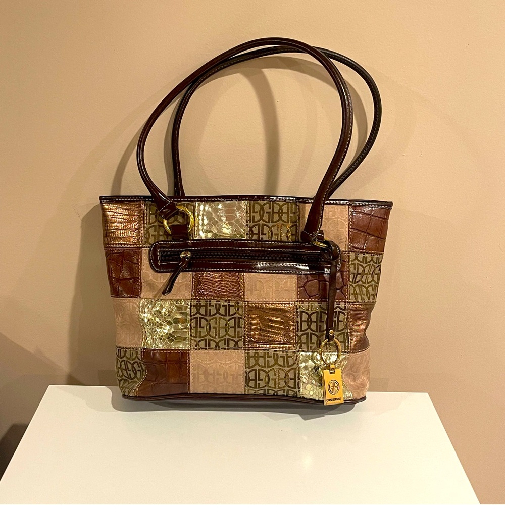 Vintage Y2K Giani Bernini Brown and Gold Tote Handbag
